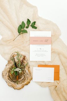 Modern Summer Wedding Invitation with Blush Bellyband and Orange Envelope Modern Summer Wedding, Orange Envelope, Summer Wedding Invitations, Four O Clock, Desert Wedding