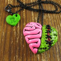 Zombie Heart Locket Necklace by rapscalliondesign on Etsy, $26.00 Zombie Brains, Creation Art, Halloween Necklace, Heart Locket Necklace, Friends Set, Clay Charms, Key Pendant, Heart Locket