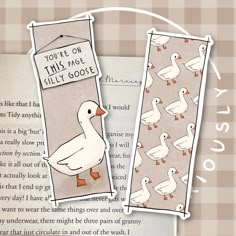 two bookmarks with ducks on them and the words you're on this page silly goose