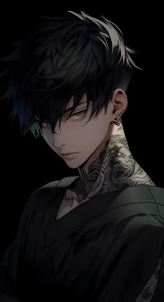 a man with black hair and tattoos on his neck