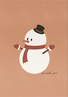 a snowman with a hat and scarf on it's head is standing in front of a brown background