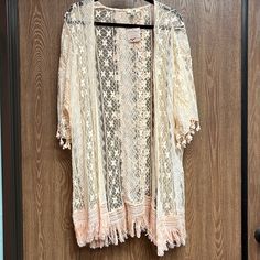 Cute As A Lightweight Wrap Or A Swimsuit Coverup. This Is Super Fun And Bohemian. I Love A Cute Kimono Over Skinny Jeans And A Fabulous Pair Of Pumps Or Cute Boots. Long Sleeve Fringe Cover-up For Spring, Spring Long Sleeve Fringe Cover-up, Spring Open Front Cover-up With Tassels, Long Sheer Cardigan, Kimono With Fringe, Cute Kimono, Cute Kimonos, Silk Tops Blouses, Knot Front Top