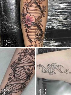 some tattoos that are different colors and designs