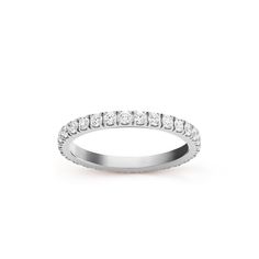 a white gold wedding band with round diamonds