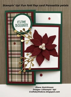 a christmas card with poinsettia petal on it