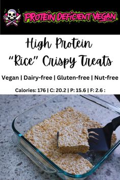 high protein rice crispy treats in a glass dish