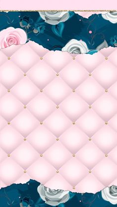 a pink and blue background with roses on it