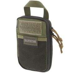 a green and black case with a brown cord attached to it's shoulder strap