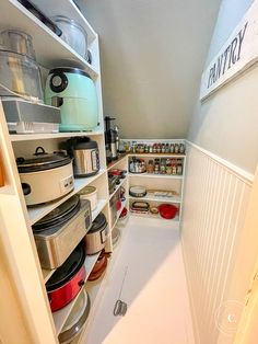 the pantry is full of pots and pans, but no one has any food in it