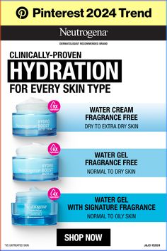 Neutrogena® Hydro Boost has 3 levels of dermatologist-tested, clinically-proven hydration designed for every skin type. Hydro Boost Water Gel with signature fragrance instantly delivers refreshing hydration ideal for normal to oily skin. Hydro Boost Water Gel Fragrance Free nourishes and soothes normal to dry skin. And the holy grail Hydro Boost Water Cream delivers a rich, creamy boost of replenishing hydration ideal for dry to extra dry skin. Find the Hydro Boost that's right for you! Neutrogena Hydro Boost Water Gel, Hydro Boost Water Gel, Skin Care Products Design, Acupressure Mat, Homemade Scrub, Hydro Boost, Neutrogena Hydro Boost, Extra Dry Skin