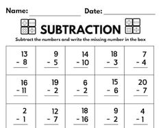 the subtraction worksheet for numbers 1 - 10 is shown in black and white