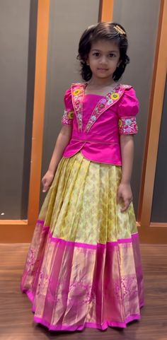 Long Frocks For Kids, Chiffon Blouses Designs, Pattu Pavadai, Kids Dress Collection, Kids Blouse Designs, Lehenga Designs Simple, Kids Blouse, Kids Lehenga