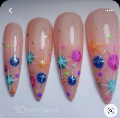 80s Nails Designs, Science Nails, Fancy Nail Designs, Nails With Stars, Winter Nail Art Designs, Bright Nail Designs, Perfect Manicure, Bright Nails, Winter Nail Art