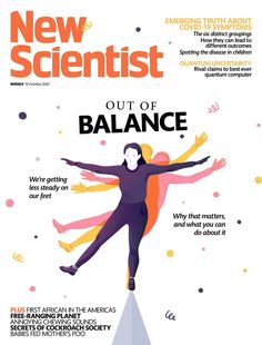 a magazine cover with an image of a woman on top of a pyramid and the words, new scientist out of balance