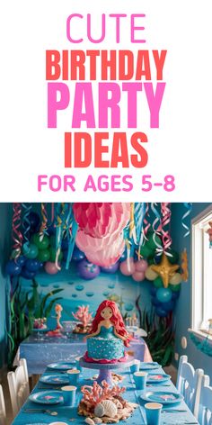 a little mermaid birthday party with pink and blue decorations