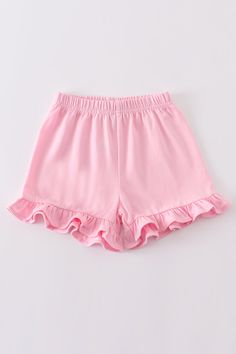 Add a touch of flirty fun to your summer wardrobe with these Blush basic ruffle shorts. The delicate ruffle detailing and soft blush color make these shorts perfect for any occasion. Give your outfit a playful twist and turn heads wherever you go. 95%COTTON5%SPANDEX 900324 Bleach Product, Ruffle Design, Raglan Sweater, Cotton Clothing, Baby Gown, Boys Romper, Easy Dressing, Pink Ruffle, Ruffle Shorts