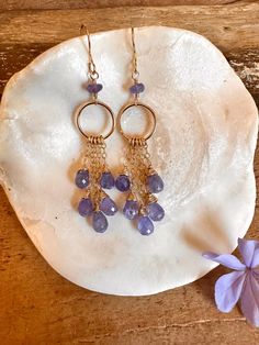 Gold filled dangle earrings with faceted tanzanite gemstones Gold Chandelier Earrings, Gold Dangle Earrings, Coin Pearls, Tanzanite Gemstone, Citrine Gemstone, Garnet Gemstone, Gold Earrings Dangle, Etsy Earrings Dangle, Jewelry Inspo