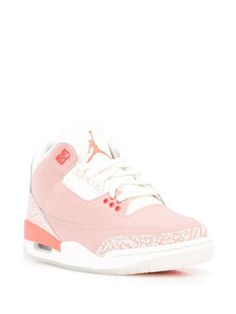 Pink High-top Sneakers With Contrast Sole, Pink High-top Sneakers With Contrast Sole And Round Toe, Pink Leather High-top Custom Sneakers, Pink Custom Lace-up Sneakers With Contrast Sole, Pink Lace-up Custom Sneakers With Contrast Sole, Pink Mid-top Jordan Shoes For Streetwear, Pink Mid-top Custom Sneakers With Contrast Sole, Pink Low-top Jordan Shoes, Sporty Pink Jordan Shoes With Rubber Sole