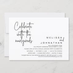 a white card with black ink that reads celebrate with the newlyweds