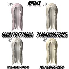 four different types of wigs are shown in the same font and number as well as numbers