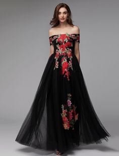 A-Line Prom Dresses Floral Dress Wedding Guest Floor Length Sleeveless Off Shoulder Lace Over Tulle with Embroidery Appliques Prom Dresses Floral, Floral Dress Wedding, Floral Dress Wedding Guest, Floral Wedding Dress, Dress Wedding Guest, Dresses Quinceanera, A Line Prom Dresses, Dresses Floral, Wedding Bridesmaid Dresses