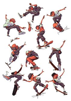 an image of a skateboarder doing different poses