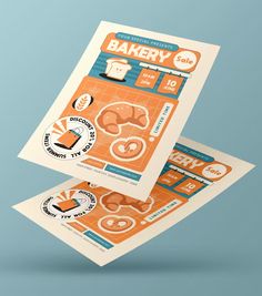 an orange and white brochure with the words bakery on it's side