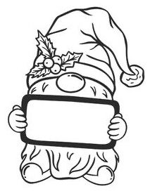 a black and white drawing of a santa hat holding a sign