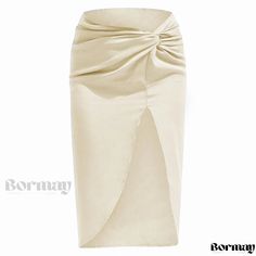 Bormay - Exquisite Premium High-Waisted Asymmetrical Skirt: Alluringly Sleek Satin with Irregular Design, Elegant Twisted Knot Detail, Fashionable Side Split, Convenient Zipper Closure, and Flattering Bodycon Fit Chic Irregular Skirt For Spring, Elegant Non-stretch Asymmetrical Skirt, Chic Irregular Skirt For Summer, Chic Irregular Summer Skirt, Chic Summer Skirt With Irregular Hem, Elegant Asymmetrical Skirt With Split Design, Chic Irregular Skirt, Fitted Draped Wrap Skirt, Elegant Beige Bottoms With Asymmetrical Hem