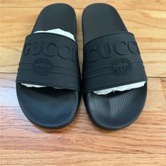 Authentic With Box And Tags, Never Worn Gucci Slides For Men, Slides For Men, Gucci Slides, G Logo, Gucci Black, Gucci Shoes, Flip Flop Sandals, Flip Flops, Slides