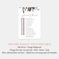 the instant access - fully editable fall / winter checklist is shown in red and green