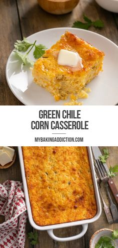 green chile corn casserole on a white plate