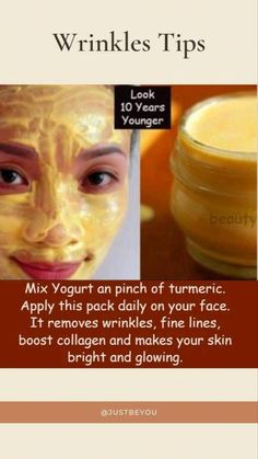 Turmeric Face Mask Dark Spots, Wrinkle Remedies Face, Natural Wrinkle Remedies, Turmeric Skin Care, Wrinkles Remedies Face, Natural Botox, Beauty Treatments Skin Care, Skin Care Natural, Skin Care Ingredients