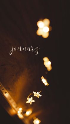 the words january are lit up with string lights