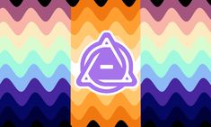 an abstract background with wavy lines and a purple triangle in the center, on top of a multicolored zigzag pattern