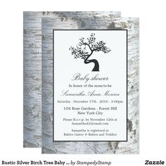 a wedding card with an image of a tree on the front and bottom, in black and white