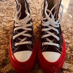 Only Worn Once Daughter Did Not Like The Red On The Bottom But They Are Brand New Almost - Hard To Get These On Line Great Condition - Red Platform High-top Sneakers, Converse Shoes Women, Women Converse, Fun Shoes, Converse Black, Hard To Get, Womens Converse, Shoes Women, Converse Shoes