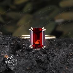 Emerald Cut Garnet Engagement Ring 4ct Solid 14K Gold Promise Ring Solitaire Ring Red Gemstone Statement Ring Jan Birthstone Ring  Women --->Ring details: - Theme:Romantic Wedding & Engagement  - Metal Type: 14K White Gold,14K Rose Gold,14K Yellow Gold - Main Stone - center stone:  Garnet --->Accessories: - beautiful jewelry boxes, and some of little gifts. --->Guaranteed Purchase: - 14 Day Refund Guarantee; - Excellent Customer Service; - Free Transportation and insurance to All Parts Of The Wo Red Ruby Ring With Vvs Clarity And Baguette Cut, Elegant Red Radiant Cut Ruby Ring, Classic Red Emerald Cut Birthstone Ring, Emerald Cut Red Birthstone Ring In 14k Gold, Red Emerald Cut Solitaire Ruby Ring, Emerald Cut Solitaire Ruby Ring In Red, Red Emerald-cut Solitaire Ruby Ring, Elegant Emerald Cut Red Birthstone Ring, Red Radiant Cut Ring With Prong Setting