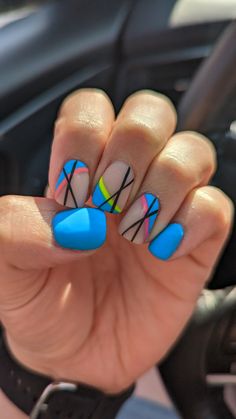 80s Design Nails, Neon 80s Nails, 90s Nails Simple, 90s Neon Nails, Fun Nail Ideas Acrylic, 80s Style Nails, 80s Themed Nails, Miami Vice Nails, Arcade Nails