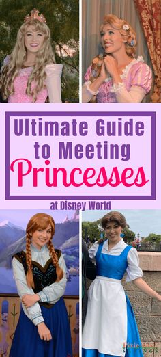 the ultimate guide to meeting princesses at disney world with pictures and text overlay