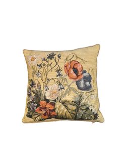 an embroidered pillow with flowers on it