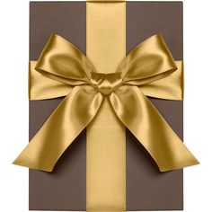 a brown and gold gift box with a large bow