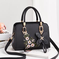 Fashion Flower Embroidered Hand Bag sold by ilovemybag on Storenvy Embroidered Handbag, Mommy Bag, Beg Tangan, Black Crossbody Purse, Women Crossbody Bag, Fashion Tote Bag, Handbags Casual, Handbag Patterns, Black Crossbody