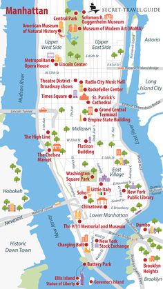 a map of manhattan with many different locations