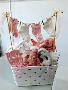 a basket filled with lots of baby items