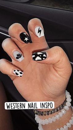 Western Graduation Nails, Cute Grunge Nails Acrylic, Koe Wetzel Inspired Nails, Nashville Nail Designs, Western Nail Inspo Acrylic, Bull Nails, Country Theme Nails, Koe Wetzel Nails, Morgan Wallen Nails Design