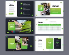 the green and black presentation is ready to be used as a powerpoint slide template