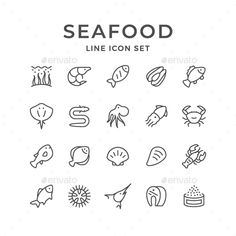 seafood line icon set - food objects