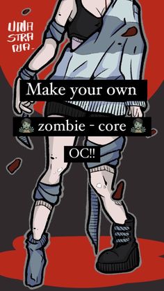 an image of a cartoon character holding a knife with the words make your own zombie - core oc