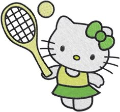 a hello kitty tennis player with a racket and ball in her hand embroidered applique